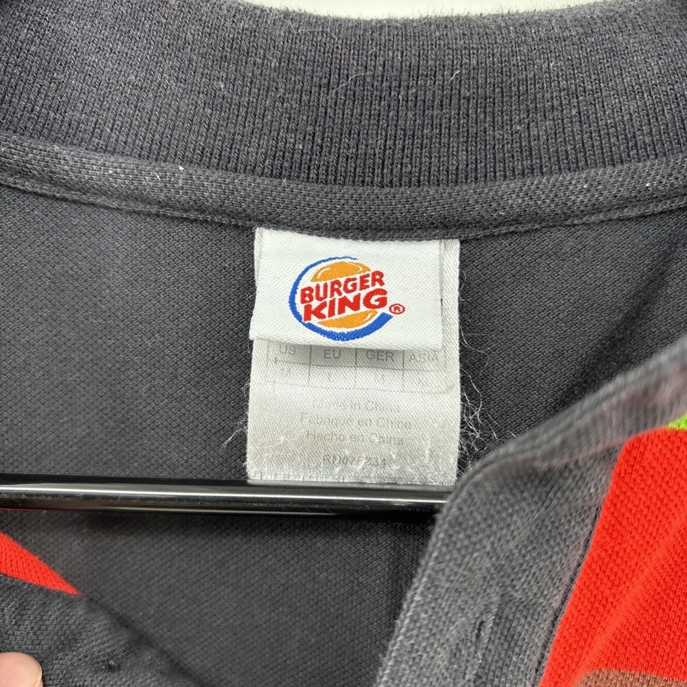 VTG Burger King Employee M Color Block Black Striped Short Sleeve Polo Shirt - Picture 3 of 8
